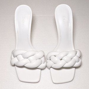 Mango Leather Braided Knotty White Sandals